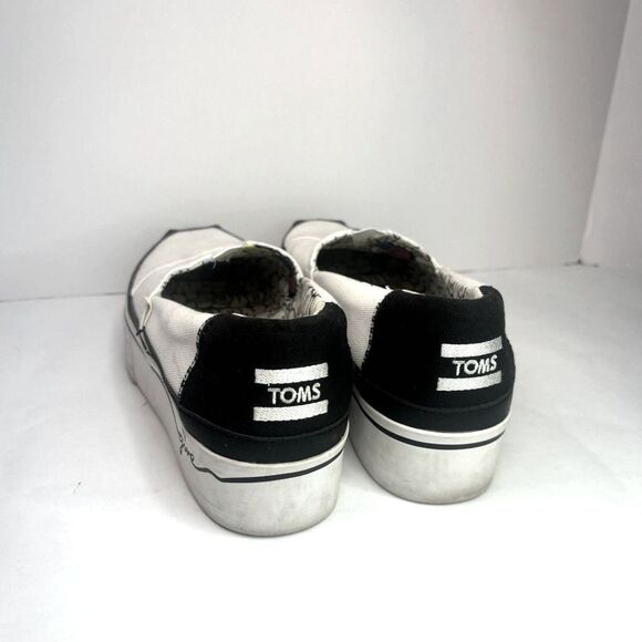 Toms Boardwalk Venice Canvas Platform Slip Ons Flats White Black Monogram Womens - Picture 7 of 10